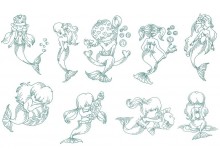 Stickserie - Meerjungfrau Redwork